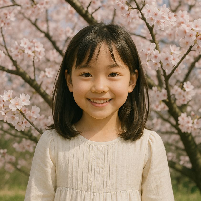 桜の木の下で微笑む女の子