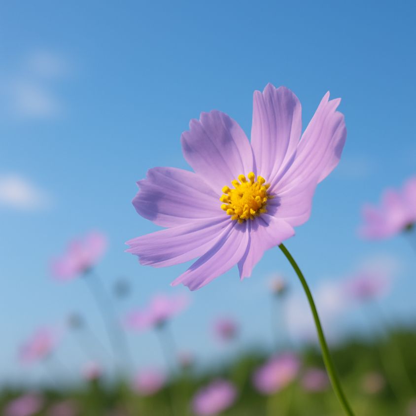 風にゆれる薄紫のコスモス